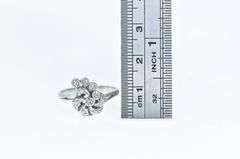 14K White Gold Diamond Swirl Vintage Cluster Spiral Ring