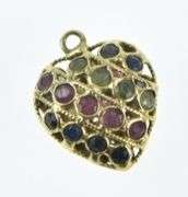 21K Yellow Gold Pave Sapphire Ruby Peridot Heart Charm/Pendant