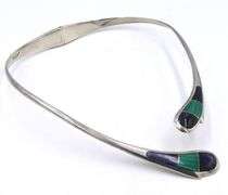 Vintage 925 sterling silver Mexico Signed lapis and malachite cuff collar