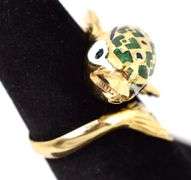 Fantastic 18K Yellow Gold Enamel Dolphin Wrap Ring