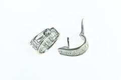 14K White Gold Diamond Greek Wave Vintage Hoop Earrings