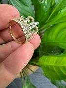 10k Yellow Gold White CZ Quinceanera 15 Anos Birthday Tiara Princess Fleur De Lis Ring Size 7