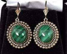 Malachite Gemstone Earrings in Sterling Silver