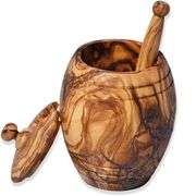 Handcrafted Olive Wood Honey Pot Set