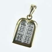 14K Yellow Gold Diamond Ten Commandments Old Testament Charm/Pendant