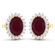 14 Kt Yellow Gold Ruby Diamond Earrings