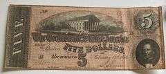 Red Feb 17 1864 $5 Confederate States Note