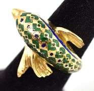 Fantastic 18K Yellow Gold Enamel Dolphin Wrap Ring