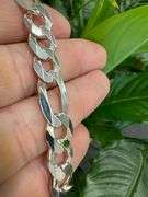 Men's 9.7mm Solid .925 Sterling Silver Flat Figaro Chain Link Italy Bracelet 8" inch