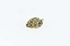 21K Yellow Gold Pave Sapphire Ruby Peridot Heart Charm/Pendant