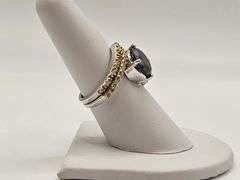 14 Kt White Gold Plated 4 Ct Black Moissanite and Natural Yellow Diamond Engagement Ring