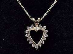 Beautiful 14K Yellow Gold Diamond Heart Pendant Necklace