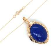 14kt Yellow gold Oval Lapis Greek key pendant on Rope chain necklace