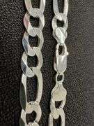 Men's 9.7mm Solid .925 Sterling Silver Flat Figaro Chain Link Italy Necklace 24"