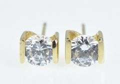 14K Yellow Gold Vintage CZ Solitaire Classic Stud Earrings