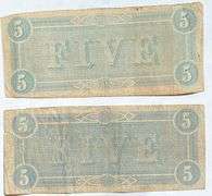2 Red Feb 17 1864 $5 Confederate States Note
