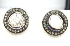 Strong Mine Cut Diamond Earrings with Gold Plated Silver and Diamond Accents