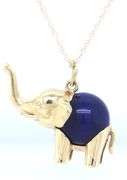 14kt Yellow gold Elephant lapis charm pendant on chain