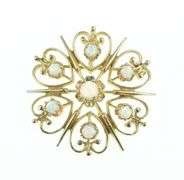 14K Yellow Gold Ornate Opal Sun Burst Filigree Vintage Pin/Brooch