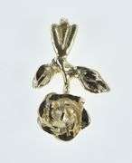 14K Yellow Gold Diamond Cut Rose Flower Romantic Pendant