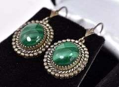 Malachite Gemstone Earrings in Sterling Silver