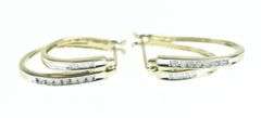 10K Yellow Gold Oval Layered Diamond Vintage Hoop Earrings
