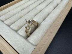 10k Yellow Gold White CZ Tiara Princess Crown Quinceanera 15 Anos Ring Size 7