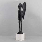 Museum Display Metal Headless Angel Statue on White Pedestal