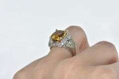 14K White Gold Cushion Citrine Diamond Peridot Cocktail Ring