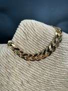 22k Yellow Gold Plated Men's 7.5mm Solid .925 Sterling Silver Flat Curb Chain Link Italy Bracelet 7"