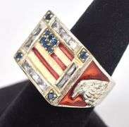 Blue Sapphire and CZ Gemstone American Flag Ring in Sterling Silver