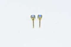 14K Yellow Gold Round Syn. Sapphire Solitaire Vintage Stud Earrings