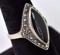 Black Onyx and Marcasite Gemstone Ring in Sterling Silver