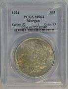 Nearly Gem BU 1921 Morgan Silver Dollar. PCGS MS64