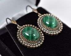 Malachite Gemstone Earrings in Sterling Silver