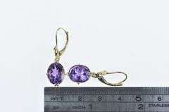 14K Yellow Gold Oval Amethyst Vintage Dangle Ornate Earrings