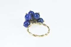 14K Yellow Gold Lapis Lazuli Ball Bead Tassel Fringe Charm Ring