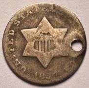 1857 3 Cent Silver With Hole