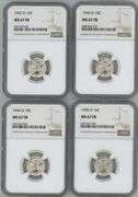 4 DIFF. OUTSTANDING SUPERB GEM BU NGC MS67FB GRADED MERCURY HEAD DIMES