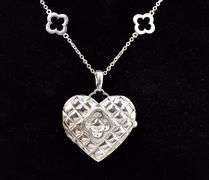 Heidi Klum Clover Quilted Heart Locket Pendant Necklace in Sterling Silver