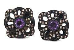 Enchanting Amethyst Earrings with Moody Dark Silver Backdrop and Diamond Accents