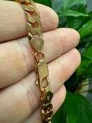 22k Rose Gold Plated Men's 7.5mm Solid .925 Sterling Silver Flat Curb Chain Link Italy Necklace 18"