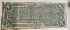 Red Feb 17 1864 $5 Confederate States Note