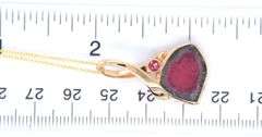 14kt Yellow gold watermelon Tourmaline freeform pendant on chain necklace