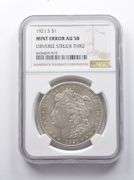 Error AU58 1921-S Morgan Silver Dollar OBV Struck Thru NGC