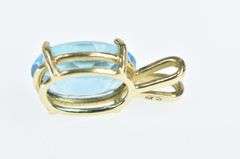 14K Yellow Gold Oval Blue Topaz Vintage Solitaire Classic Pendant