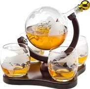 Hand Blown Whiskey Decanter Globe Set 4-Glasses