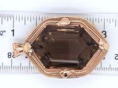 14kt Yellow gold Hexagon Smokey quartz Twisted rope brooch pendant