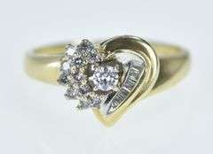 14K Yellow Gold Diamond Heart Love Symbol Cluster Ring