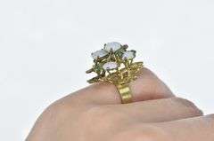 14K Yellow Gold Opal Emerald Layered Cluster Cocktail Ring